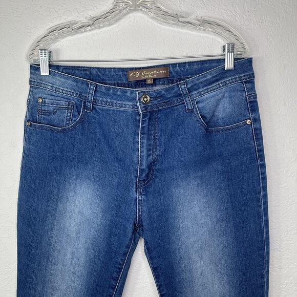 KY Creation high-waist Blue Jeans Straight Leg Raw Hem Size XXL-T5, Cotton blend - Picture 2 of 8
